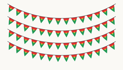 Obraz premium Garland banner with triangular bunting flags featuring the national colors of burkina faso on beige background.