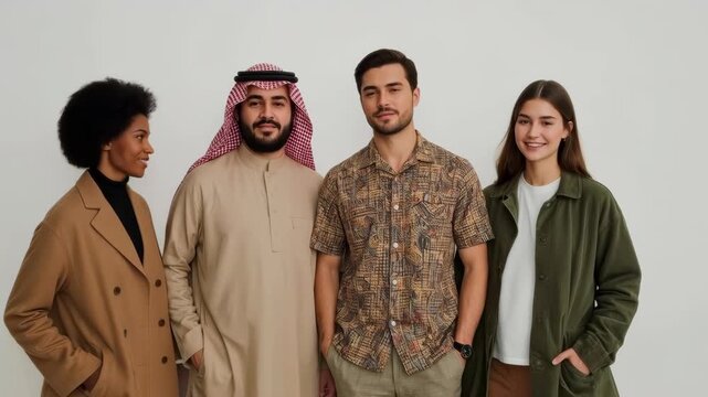 Multicultural Group Portrait Showing Diverse Smiling Adults in Stylish Casual Clothing