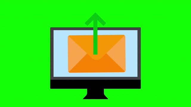 Email message on computer monitor with upward arrow representing outgoing email communication