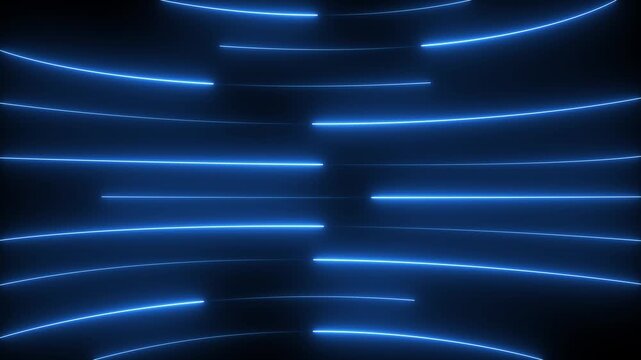 Neon lights blinking lines moving animation. Seamless loop animation of glowing neon line. 4k animation Horizontal glowing colorful neon line animation .Neon color line