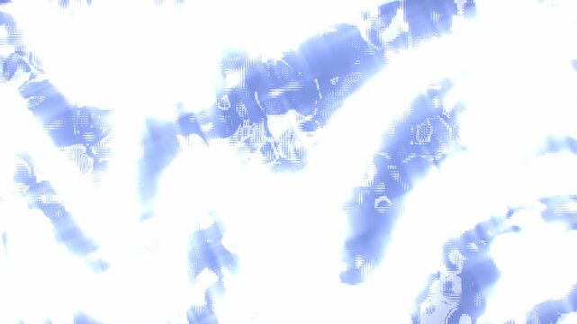 Seamless abstract motion loop with glitch halftone scanline texture in bright blue and white. High key blown highlights and digital distortion create a modern graphic aesthetic.