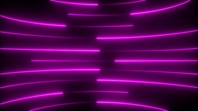 Neon lights blinking lines moving animation. Seamless loop animation of glowing neon line. 4k animation Horizontal glowing colorful neon line animation .Neon color line