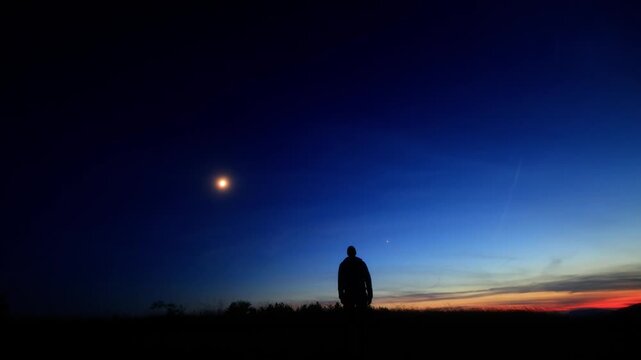 Amateur astronomer observing stars, planets, Moon and other celestial objects.	