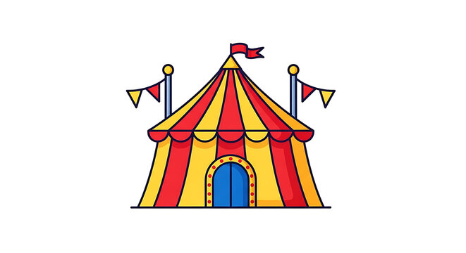 Colorful circus tent with flags and entrance