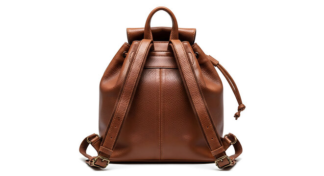 Brown leather backpack with braided straps
