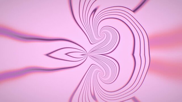 Seamless 3d loop animation of an abstract swirling vortex made from thin line art on a soft pastel pink gradient. Clean minimal neon aesthetic with smooth motion.