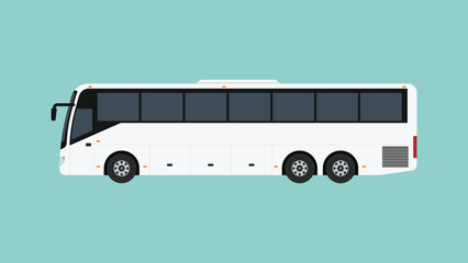 Modern coach bus side view with large passenger windows and luggage compartments for long distance travel and intercity transportation, flat vector illustration © ST.art
