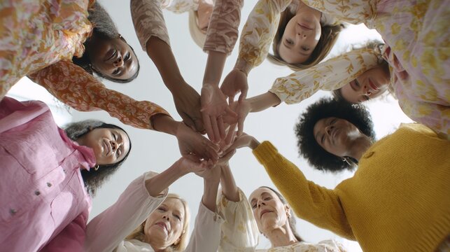 Diverse group unity: friends celebrating together in circle of harmony