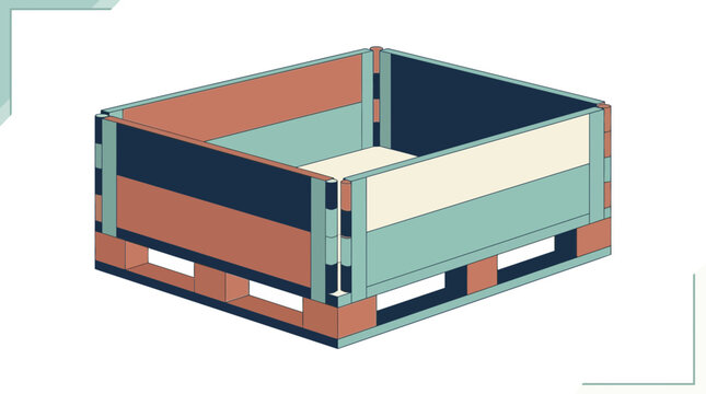 Isometric wooden pallet collar on shipping pallet box