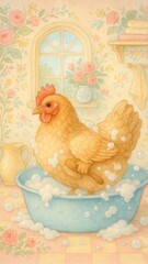 Naklejka premium Whimsical chicken bath mobile wallpaper