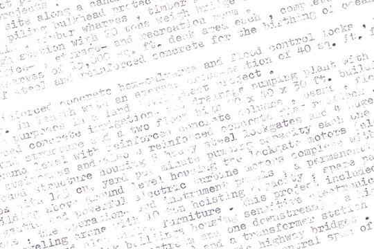 Partially legible typewritten text on a paper, featuring both complete and incomplete words due to inconsistent ink application. It's part of an engineer's CV. 