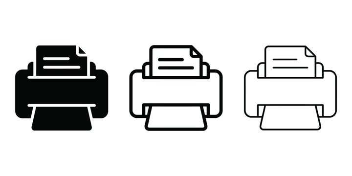 Printer icon line art vector, bold outline and silhouette design