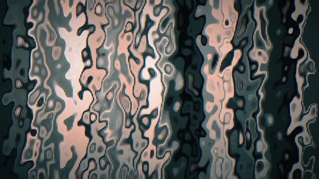 Seamless loop animation: teal and orange barcode bands ripple in a glowing gradient, evoking risograph misprint or screenprint texture.