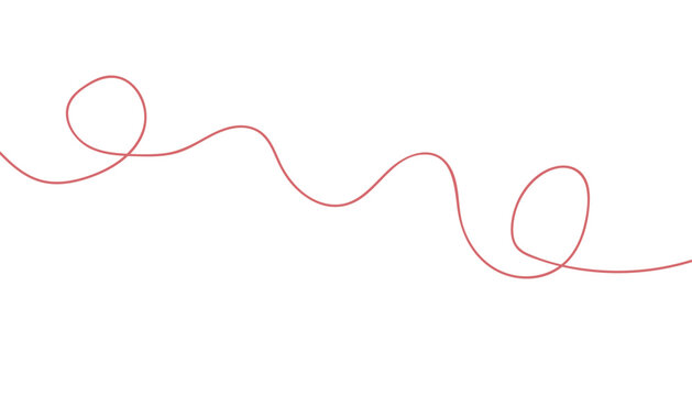 Minimalist red scribble line vector, hand drawn continuous wavy thread on white background, abstract messy tangled string for creative design