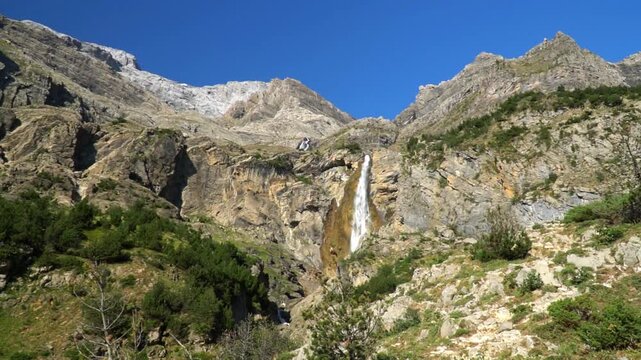 Slow motion, a cascade on the river in Pyrenees