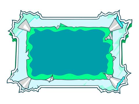 A jagged, ice-encrusted frame surrounds a torn, watery expanse, evoking a sense of cold and mystery