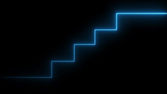 stairs icon sign icon animation on Glowing neon business graph chart concept market signs in neon lights Glowing neon line.