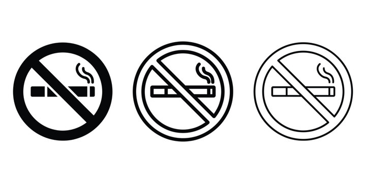 No Smoking Sign icon line art vector, bold outline and silhouette design