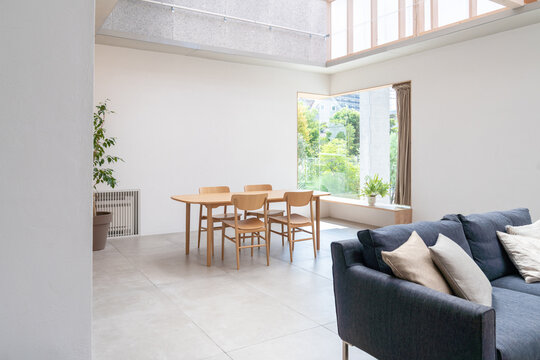 Interior of the living room of an unoccupied house.