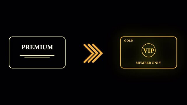 Gold membership premium access upgrade animation with vip badges. 4k