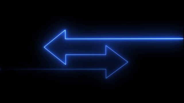 Glowing neon Abstract double arrow icon with left and right side animation background video. 4k