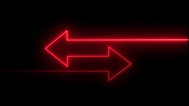 Glowing neon Abstract double arrow icon with left and right side animation background video. 4k