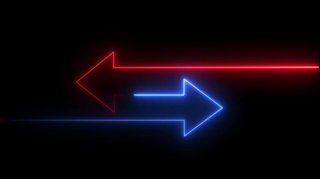 Glowing neon Abstract double arrow icon with left and right side animation background video. 4k