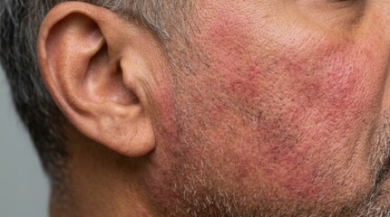 Fototapeta premium Close up of a man suffering from a severe facial skin problem and redness