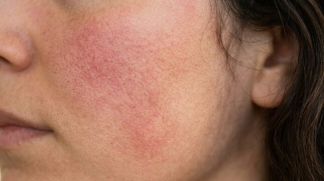 Close up of a woman with a red irritated skin problem on her cheek