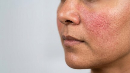 Naklejka premium Close up of a woman with a visible skin problem showing red rash on her cheek
