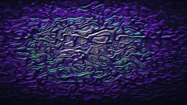 Seamless 3D loop of an abstract neon glitch pattern with chromatic aberration, scanline texture, and noisy cyberpunk glow for futuristic motion backgrounds.