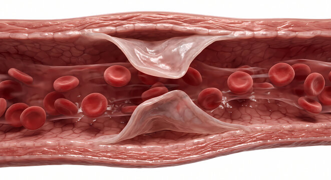 3D Cross Section Illustration of Venous Valve Inside a Blood Vessel Regulating Blood Flow