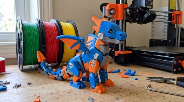 Custom 3D printed mechanical dinosaur action figure miniature
