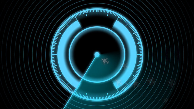 Blue Radar Screen Showing Airplane Icon and Stars technology navigation