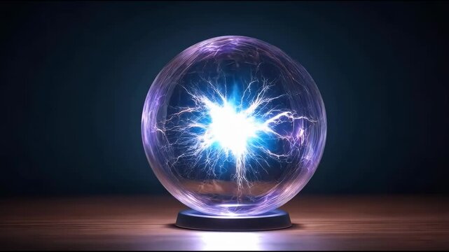 Electric Purple Plasma Sphere Radiating Light and Branching Electricity Energy Against Dark