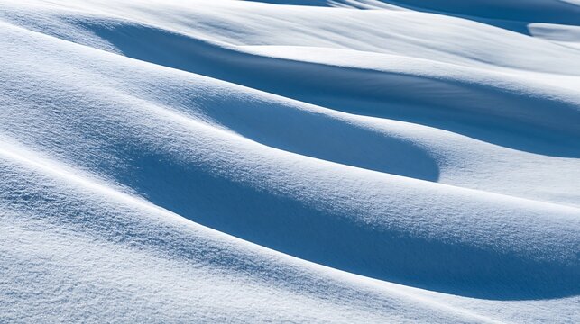 Wavy snow dunes with soft shadows in bright daylight winter landscape