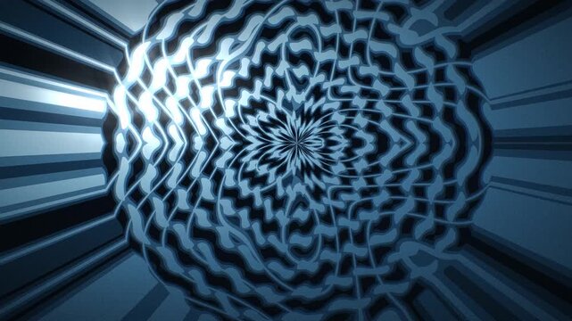 Morphing gyroid lattice in blue with liquid distortion and dark cinematic grain, ideal for album art in a seamless loop.
