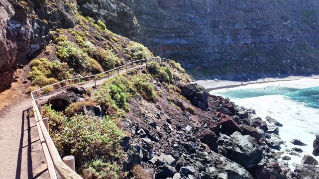 Cliffside Trail and Black Sand Shore at Playa de Nogales, La Palma