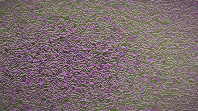 Seamless looping abstract texture with grainy glitch noise and dithered pixel pattern in magenta and olive tones. Ideal as a retro digital backdrop or animated overlay.