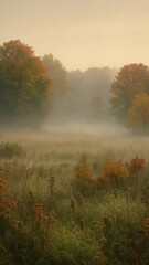 Naklejka premium Serene misty autumn landscape mobile wallpaper