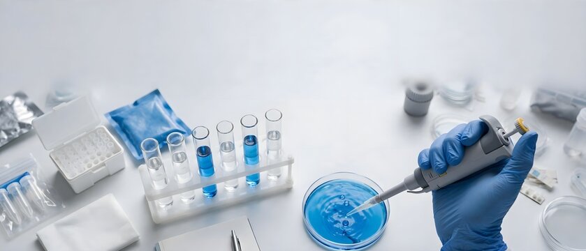 Laboratory scientist hands performing sample analysis with research equipment
