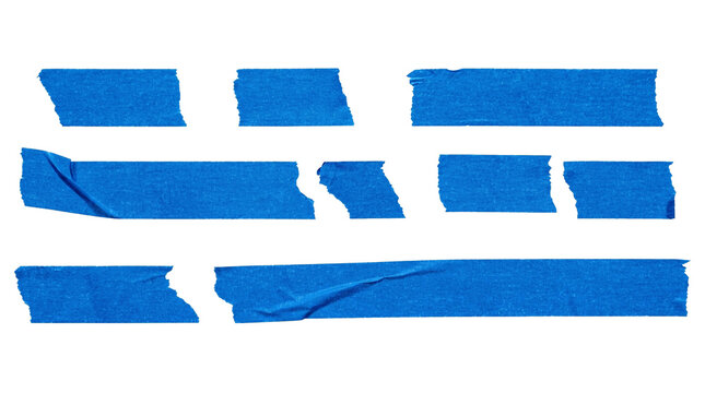Scattered Blue Painters Tape Strips on White Background Png Photo - blue tape, painters tape, masking tape, tape strips, adhesive tape, torn tape, sticky tape, blue painter tape, DIY tape, craft tape
