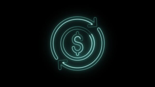 Money Recycle Icon Animation with Glowing Lines on Black Background