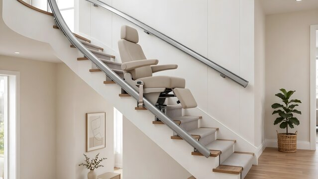 Modern stair mobility chair installed in residential interior for accessibility