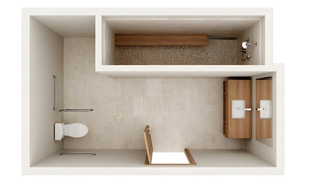 Accessible bathroom interior with safety rails and modern universal design