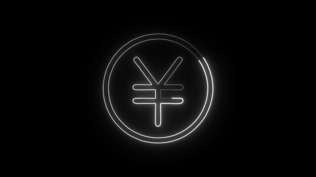 Chinese Yuan Symbol Icon Animation with Glowing Lines on Black Background