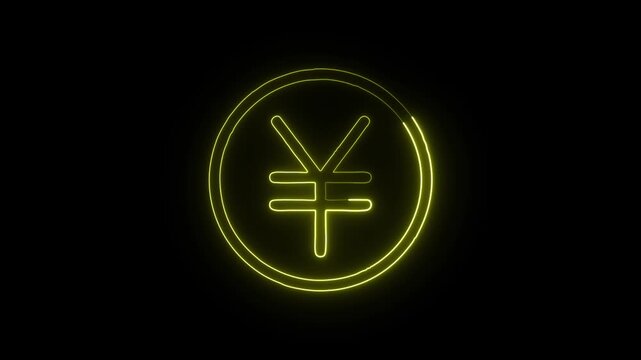 Chinese Yuan Symbol Icon Animation with Glowing Lines on Black Background