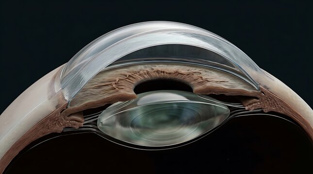 Medical illustration of human eye cross section with keratoconus