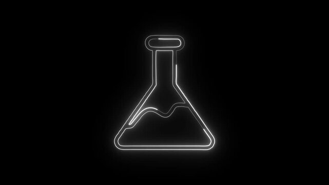 Chemical Flask Icon Animation with Glowing Lines on Black Background