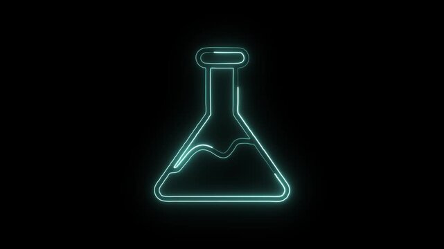 Chemical Flask Icon Animation with Glowing Lines on Black Background